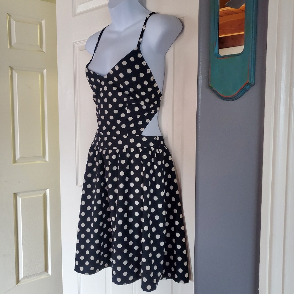 Varga Polka Dot Pin-up Rockabilly Mini Dress Strappy Crossover Back Size Large